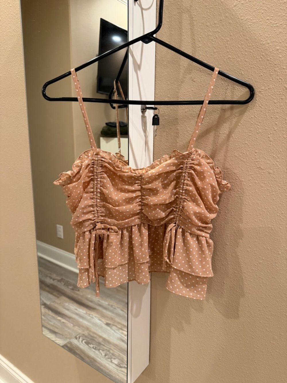 HYFVE Blush Pink Polka Dot Ruffle Ruched Camisole